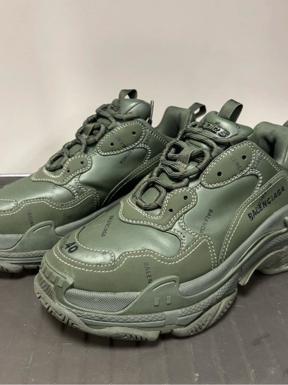 Balenciaga Triple S Dark Green Sneakers Sz 10 US